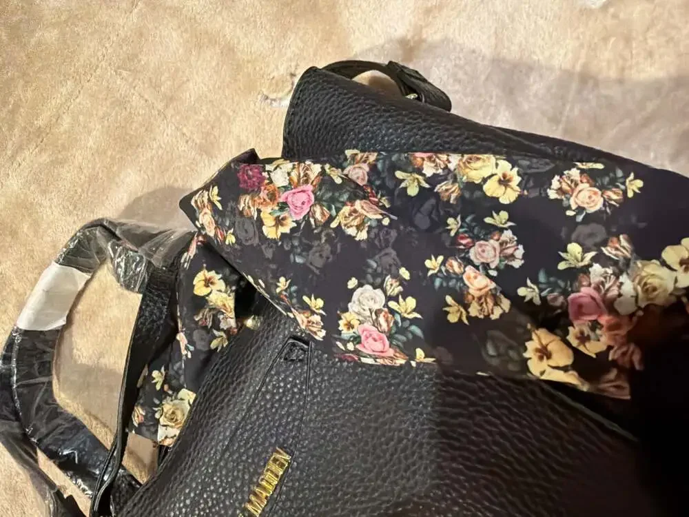 Steve Madden BPARKER Black Vegan Leather Satchel Crossbody Bag with Floral Scarf